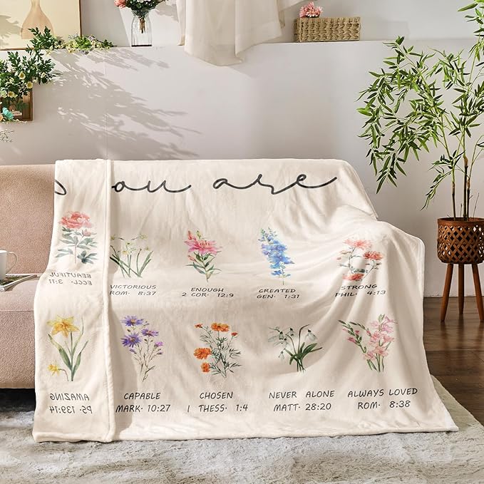 Christian Gifts for Women Religious Flowers Blanket Floral Throw Blanket Birthday Gifts for Women Inspirational Gifts Blanket for Girls, Friend, Mom 60" x 80"
