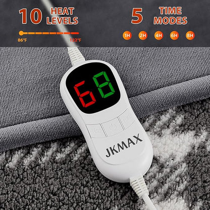 Heated Electric Blanket Queen Size - 84"x90" Flannel Heating Blanket with 10 Heating Levels & 5 Time Settings Over-Heat Protection, Winter Warmer for Adults with ETL Certification（Grey）