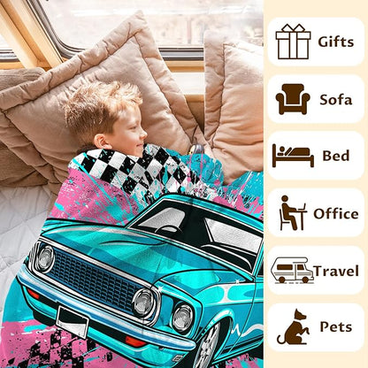 Blanket for Boys, Personalized Car Throw Blanket Gifts for Kids Boys Age 6-8, 40"x50" Cute Custom Flannel Blankets Gift for Son Cars Lovers Lightweight Throws for Couch Sofa Bed Decor