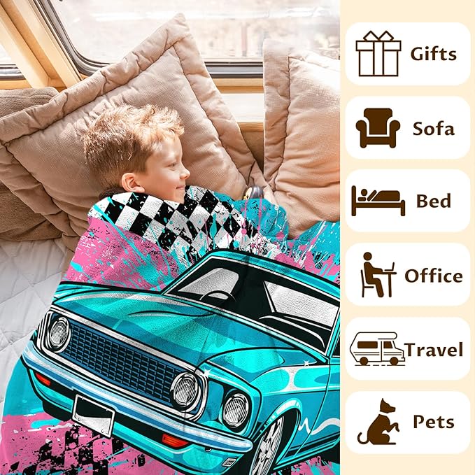 Blanket for Boys, Car Throw Blanket Gifts for Kids Boys Age 10-12, 50"x60" Cool Flannel Blankets Gift for Son Cars Lovers Lightweight Throws for Couch Sofa Bed Decor