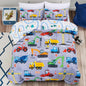 Holawakaka Trucks Tractors Cars Boy Bedding Comforter Set with Sheets, Full Size Cartoon Construction Car Excavator Print Kids Bed in A Bag 5-Piece, Boys Reversible Dorm Bed Sets (Red Full)