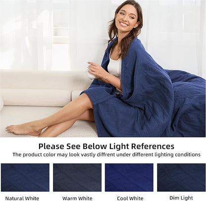 Electric Heated Blanket Full Size 72''x84'' Fleece Fabric Machine Washable Warm and Cozy, 4 Heating Levels & 10H Auto-Off, Dark Blue