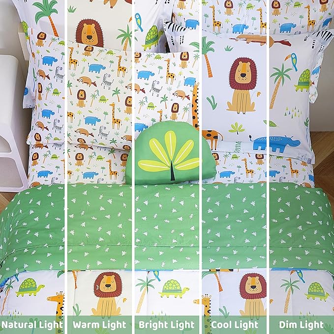 Mooreeke Kids Twin Comforter Sets for Boys Girls 6 Pieces Animal Bedding Set for Teens Microfiber Lion Elephant Kids Bed in A Bag with Comforter, Sheet Set, Shams and Decorative Toy Pillow All Season