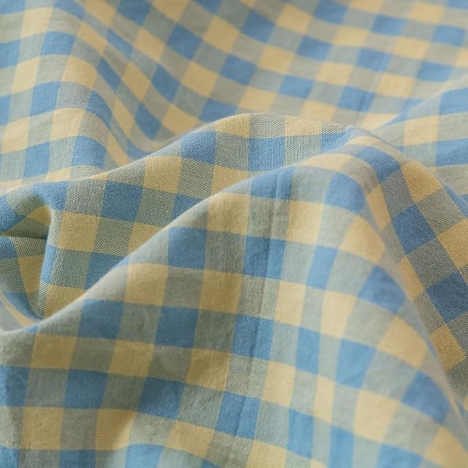 BuLuTu Blue Plaid Duvet Cover Queen Soft Cotton Reversible Gingham Duvet Cover Set for Boys Girls 3 pc Geometric Bedding Set Queen Comforter Cover and 2 Pillowcases
