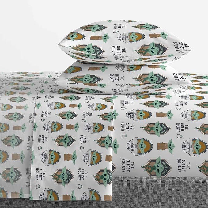 Jay Franco Star Wars The Mandalorian The Child 5 Piece Queen Bed Set - Includes Reversible Comforter & Sheet Set - Bedding Features Baby Yoda - Super Soft Fade Resistant Microfiber Official Product