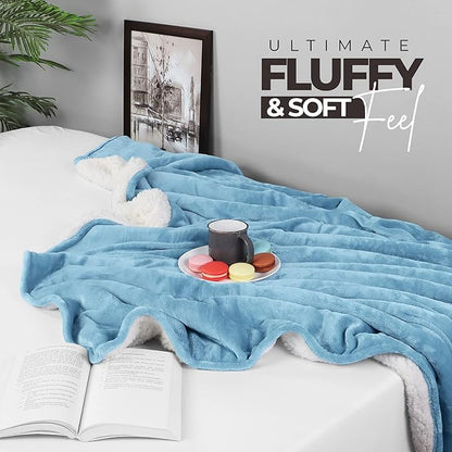 Utopia Bedding Sherpa Blanket Throw Size (Washed Blue, 50x60 Inches) - Soft Lightweight Plush Fleece Reversible Blanket for Bed, Sofa, Couch, Camping and Travel