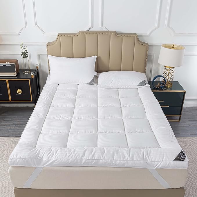 Breathable Mattress Topper, Soft Plush Short Queen Mattress Pad for RV Camper, Extra Thick Quilted Pillow Top with Fluffy Down Alternative Fill and 400TC Cotton Cover(White,60"x75")
