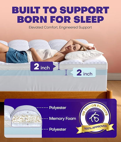 Dual Layer 4 Inch Memory Foam Mattress Topper for Pressure Relief with 4X Support, 2" Pillow Top Twin XL Mattress Topper 50% Viscose Made from Bamboo Plus 2" Cooling Gel Memory Foam Mattress Pad