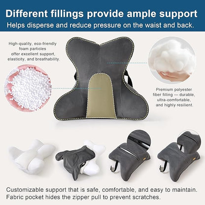 Lumbar Support Pillow – Ergonomic Multi-Zone Back Cushion for Lower Back Pain Relief, Ideal for Office Chair, Car Seat & Home Reading,Steel Gray