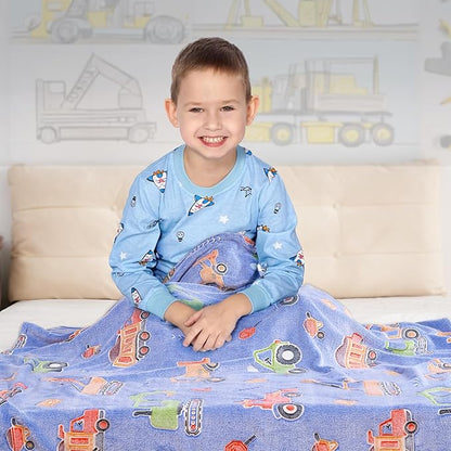Glow in The Dark Blanket for Boys,Construction Truck Throw Blanket for Kids Truck Toys Gift for Boys Warm Kids Excavator Car Theme Decor Blanket for Couch Sofa Bedroom,50x60 Inches