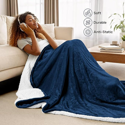 Utopia Bedding Sherpa Blanket California King Size (Navy, 102x96 Inches) - Soft Lightweight Plush Fleece Reversible Blanket for Bed, Sofa, Couch, Camping and Travel