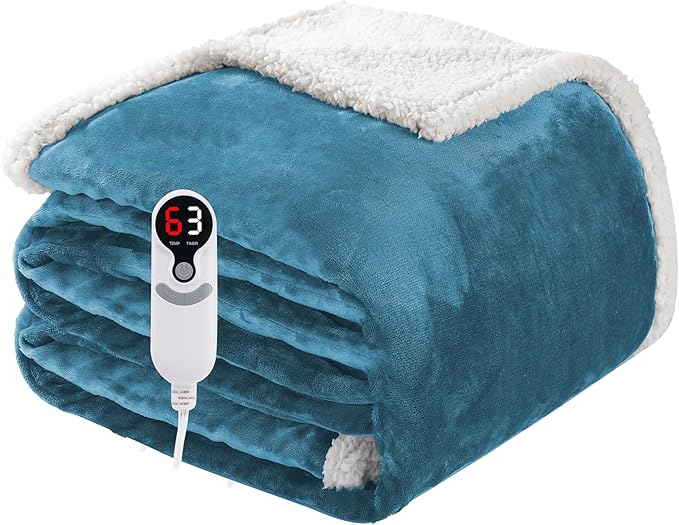Electric Heated Blanket Full Size 72"x84", Soft Flannel with Overheat Protection, 6 Adjustable Heat Settings & 10-Hour Auto-Off Timer, Fast Heating for Winter Comfort, Blue