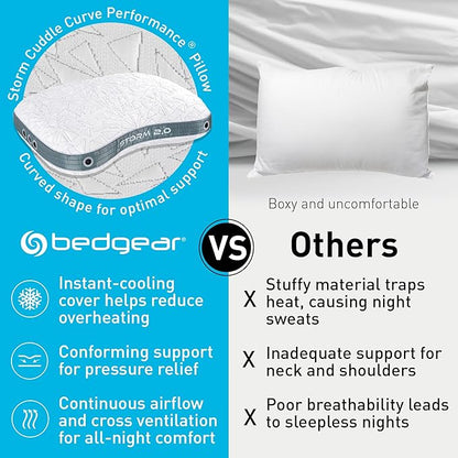 Bedgear Storm Cuddle Curve Performance Pillow - Size 2.0 - Cooling Bed Pillow for Side Sleepers - Medium Firmness- Washable and Removable Cover - 20" W x 26" L