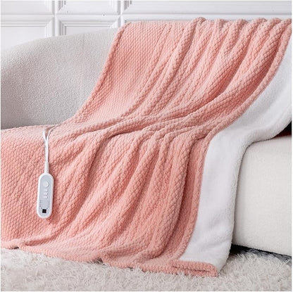 Queen Size Heated Electric Blanket, 84" x 90" Dual Control Fast Heating Sherpa Blanket, 8 Heating Levels & 10 Hours Auto Off, Machine Washable with ETL & FCC Certified, Pink