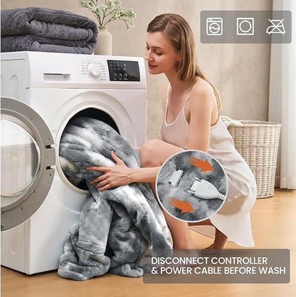 Electric Heated Blanket 50"x60",Luxury Grey Faux Rabbit Fur Electric Throw Blanket,Fast Heating Soft Fluffy Thick Electric Blanket with 6 Heating Levels & 12H Auto Off