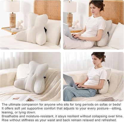Lumbar Support Pillow – Multi-Functional Ergonomic Back Cushion for Office Chair, Car Seat & Sofa, Reading Pillow with Firm Multi-Zone Support to Relieve Lower Back Pain,Misty White