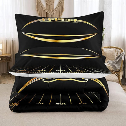 Bodhi Black and Gold Football Comforter Set King for Boys Kids Sport Comforter Football Bedding Set American Football Comforter with Pillowcase