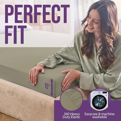 Earth Grounding Sheets Twin XL Size with 12% Silver Fiber & 4% Silk & 84% Organic Cotton - Green - Grounded Well Bed Sheet - Conductive Fitted Sheet for Better Sleep