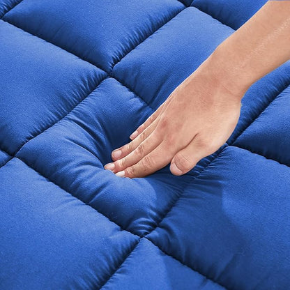 Mattress Pad - Soft and Breathable Mattress Protector Cover - Pillow Topper with Stretches to 18” Deep Pocket Fits Up to 8”-21” Cooling Bed Topper (Blue, King)