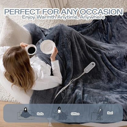 Electric Blanket Heated Twin Size-62" x 84" Heated Blanket with 8 Heat Levels & 10 Hours Auto Off, Fast Heating Flannel Blankets Machine Washable with ETL & FCC Certified, Light Grey