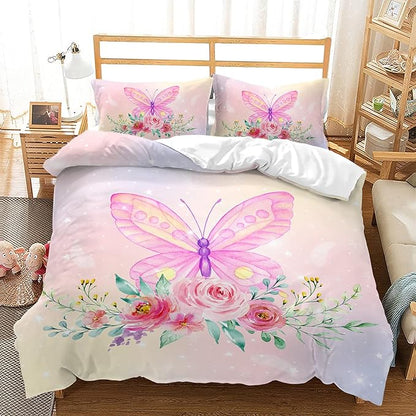 CVHOUSE Rainbow Butterfly Duvet Cover Full Size,Rainbow Flower Bedding Set,Floral Comforter for Girls Kids Teens,1 2 Pillowcases 3 Piece Full 79'x89'
