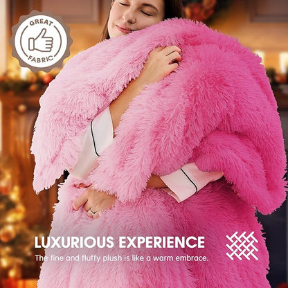Heated Electric Blanket Twin,Warm Winter Birthday Gifts for Women Her Grandma–Faux Fur with Soft Sherpa,10 Heat Settings,5 Time Settings with Fast Heating, 62x84, Rose Red