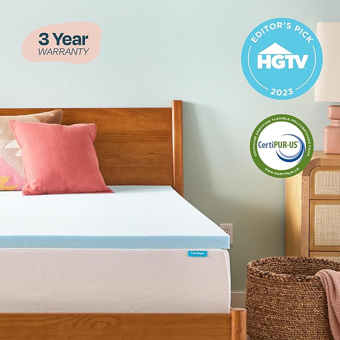 Linenspa 2 Inch Gel Swirl Memory Foam Mattress Topper – Cooling Gel Infused – Pressure Relieving Bed Topper - Mattress Pad – CertiPUR Certified - Twin XL Size