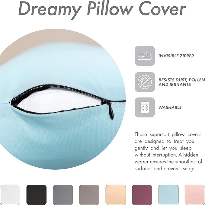 PILLOWY Premium Microbead Bed Pillow, Large Extra Fluffy But Supportive - Ultra Comfortable Sleep with Silk Like Anti Aging Cover 85% Spandex/ 15% Nylon Breathable, Cooling Sweet Baby Blue