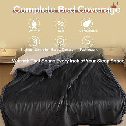 Heated Blanket Twin Size Electric Blanket 62" x 84" with 5 Levels Heating & 10Hs Auto Off, Silky Microplush Flannel & Warm Sherpa Fabric, Machine Washable, Great Christmas Birthday Gifts, Dark Gray