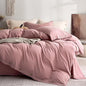 JELLYMONI 100% Washed Cotton Duvet Cover Queen – Soft, Breathable Linen-Look Bedding with Natural Wrinkle Texture, Button Closure, 3-Piece Set (Darker Rose, 90"x90")