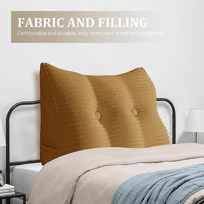 14 lbs Thickened King Wedge Pillow Headboard Body Positioner Triangular Reading Pillow Bed Bolster Pillow for Sitting Up in Bed with Removable Cover Corduroy
