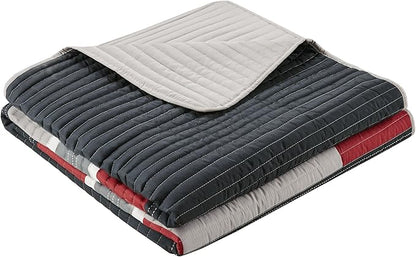 Comfort Spaces CS14-0864 3 Piece Quilt Coverlet Bedspread All Season Lightweight Hypoallergenic Pipeline Colorblock Kids Bedding Set, Full/Queen, Pierre Black/Red Stripe