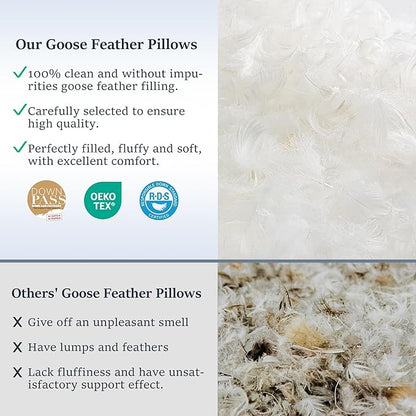 COZSINOOR Goose Feather Pillows Queen Size Set of 2 - Hotel Down Bed Pillow for Sleeping, Soft 600 TC Cotton Cover, Fluffy Support Surround Fill Down Alternative for Back, Stomach, Side Sleepers