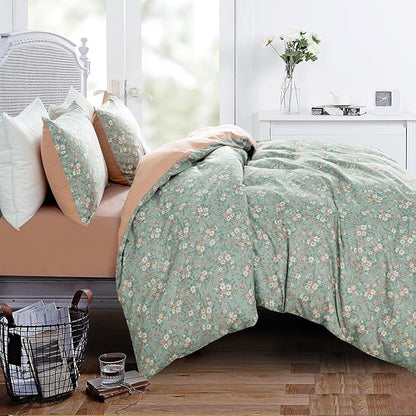Jane yre Twin Duvet Cover Floral Brushed Microfiber 3 Pieces Twin Bedding Sets Flowers Garden Style Vintage Flower Pattern Twin Flower Duvet Cover, with Zipper Closure Luxury Soft Breathable Comfy