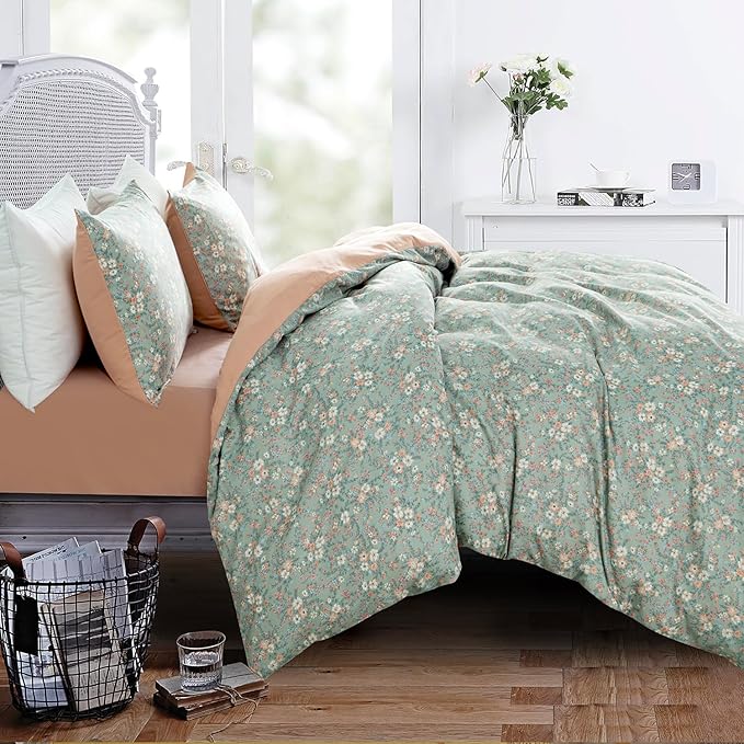 Duvet Cover King Floral 100% Brushed Microfiber 3 Pieces Vintage Chic Floral Garden Vibrant Botanical Pattern Printed King Duvet Cover Flower with Zipper Closure