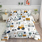Cartoon Car Comforter Set Kids Construction Printed Bedding Set with 1 Comforter and 2 Pillowcases for Boys and Girls Bedroom All Season(Car Full)