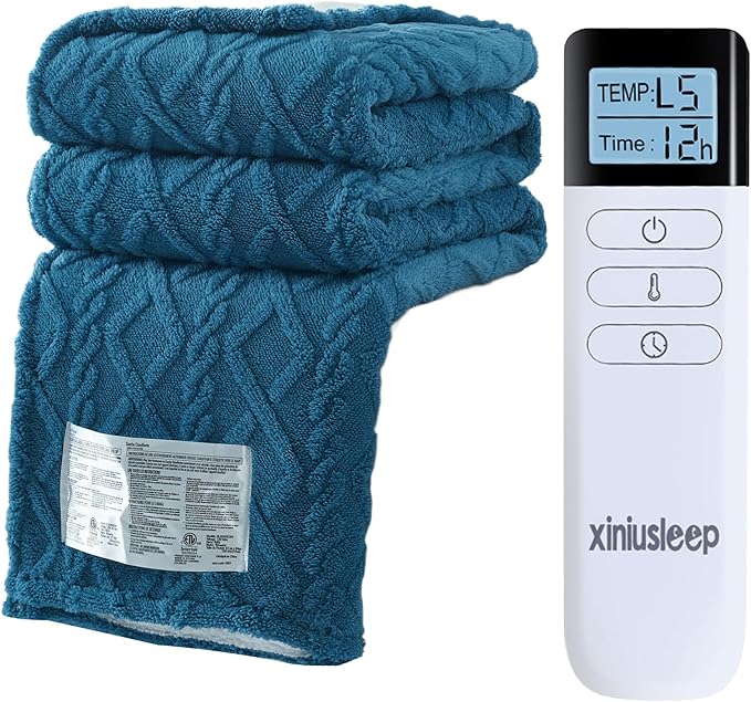 Heated Blanket Electric Blanket, 62"×84" Heating Blanket, 5 Heating Level, 1-12 Hour Auto Off, Intelligent Overheat Protection (Navy Blue)