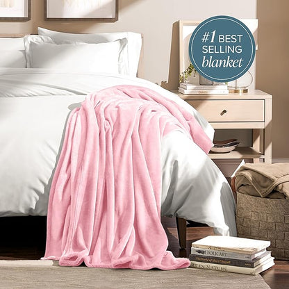 Bare Home Fleece Blanket - Extra Long - Light Pink - Throw for Bed, Sofa, Couch, Movie Night, Camping, and Travel - Microplush - Cabin Blanket (Twin/Twin XL, Light Pink)