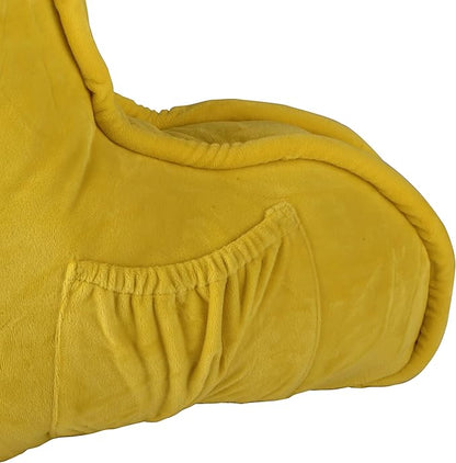 Home Soft Things Super Soft Bedrest Reading Pillow, Lounger Backrest Pillow for Sitting in Bed with Arms Pockets, 20" x 18" x 17", Lemon Curry