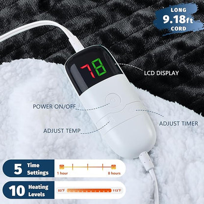 BOMOVA Heated Electric Blanket Twin - 62" x 84" Heating Blanket with 10 Heating Levels & 8 Hours Auto Off, Warm Flannel Blanket, Christmas Birthday Gifts for Women