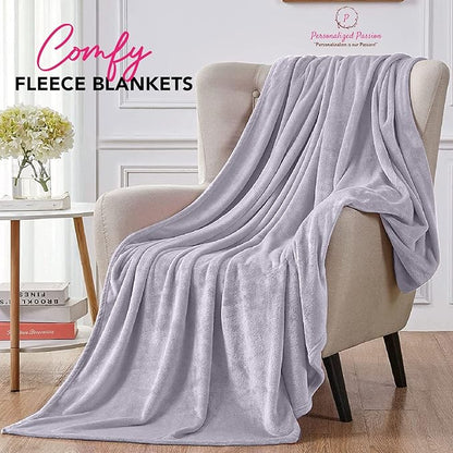 Personalized Blankets for Adults - Custom Blanket with Embroidered Name or Monogram - Soft Fleece Throw Cover for Bed & Couch - Silver (60"x80")