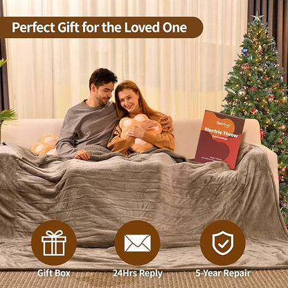 Bearhug Electric Blanket Queen Size 84" x 90", Dual Controllers Heated Blanket, Velvet & Sherpa, 10-Heating Level & 1-12H Auto Off, Taupe, Over-Heat Protect, ETL, Machine Washable