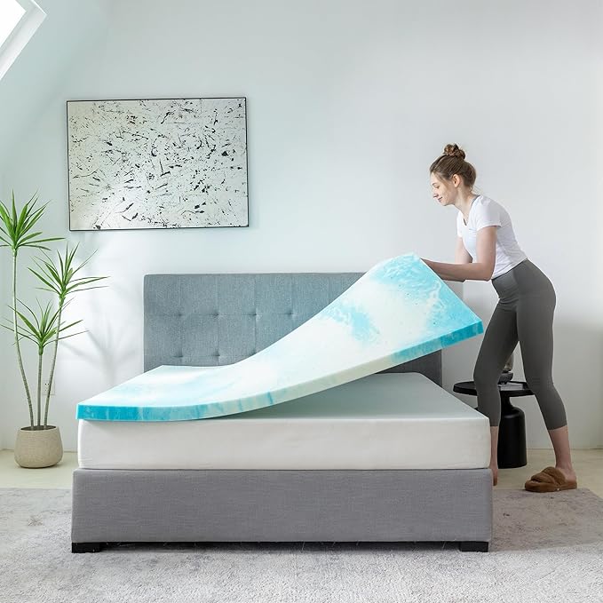 MLILY 2 Inch King Memory Foam Mattress Topper with Gel Infusion, Cooling Pad in a Box, CertiPUR-US Certified, 76”x80”, Blue