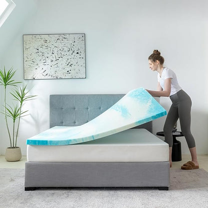 MLILY 4 Inch King Memory Foam Mattress Topper with Gel Infusion, Cooling Pad in a Box, CertiPUR-US Certified, 76”x80”, Blue