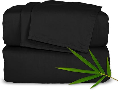 Pure Bamboo Queen Sheets, Genuine 100% Organic Viscose Derived from Bamboo Bed Sheet Set, Luxuriously Soft & Cooling, Double Stitching, 2 Year Quality Promise (Queen, Black)
