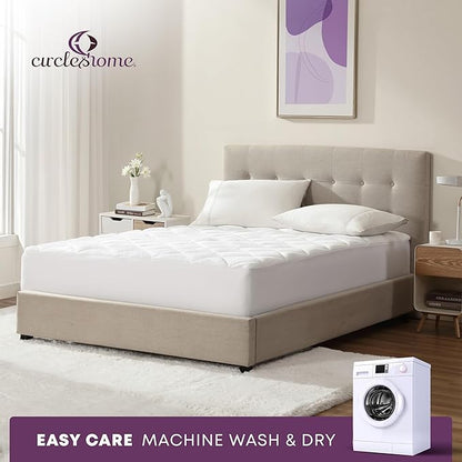 CirclesHome RV Size Mattress Pad Pillow Top - Double Puff Fleece Top Down Alternative Mattress Protector -Soft, Comfortable, and Hypoallergenic - Stretches from 14-16 inches for Snug Fit