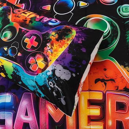 NTBED Game Console Comforter Set for Boys Girls Kids Tie Dye Gaming Lightweight Microfiber Gamer Bedding Sets (Multi, Twin 5Pcs)