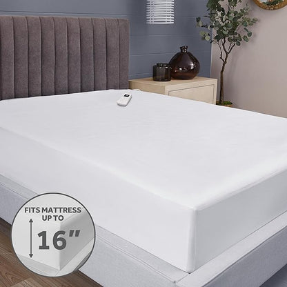 Sunbeam Electric Heated Mattress Pad Soft Cozy Fabric Fast Heating 12 Heat Settings 12-Hour Auto Shut-Off Deep Pocket Skirt Machine Washable Twin 75" x 39"