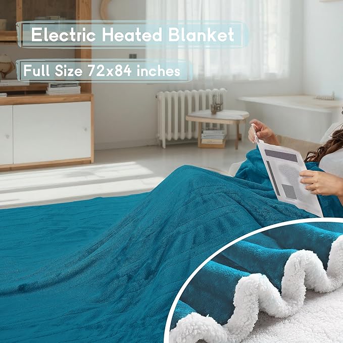 Electric Heated Blanket Full Size 72×84 inches, Cozy Plush Flannel,10 Hrs Auto Shut Off, 6 Heating Levels, Overheated Protection,Dark Green