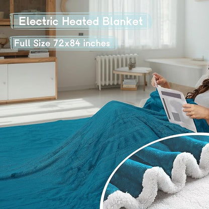 Electric Heated Blanket Full Size 72×84 inches, Cozy Plush Flannel,10 Hrs Auto Shut Off, 6 Heating Levels, Overheated Protection,Dark Green